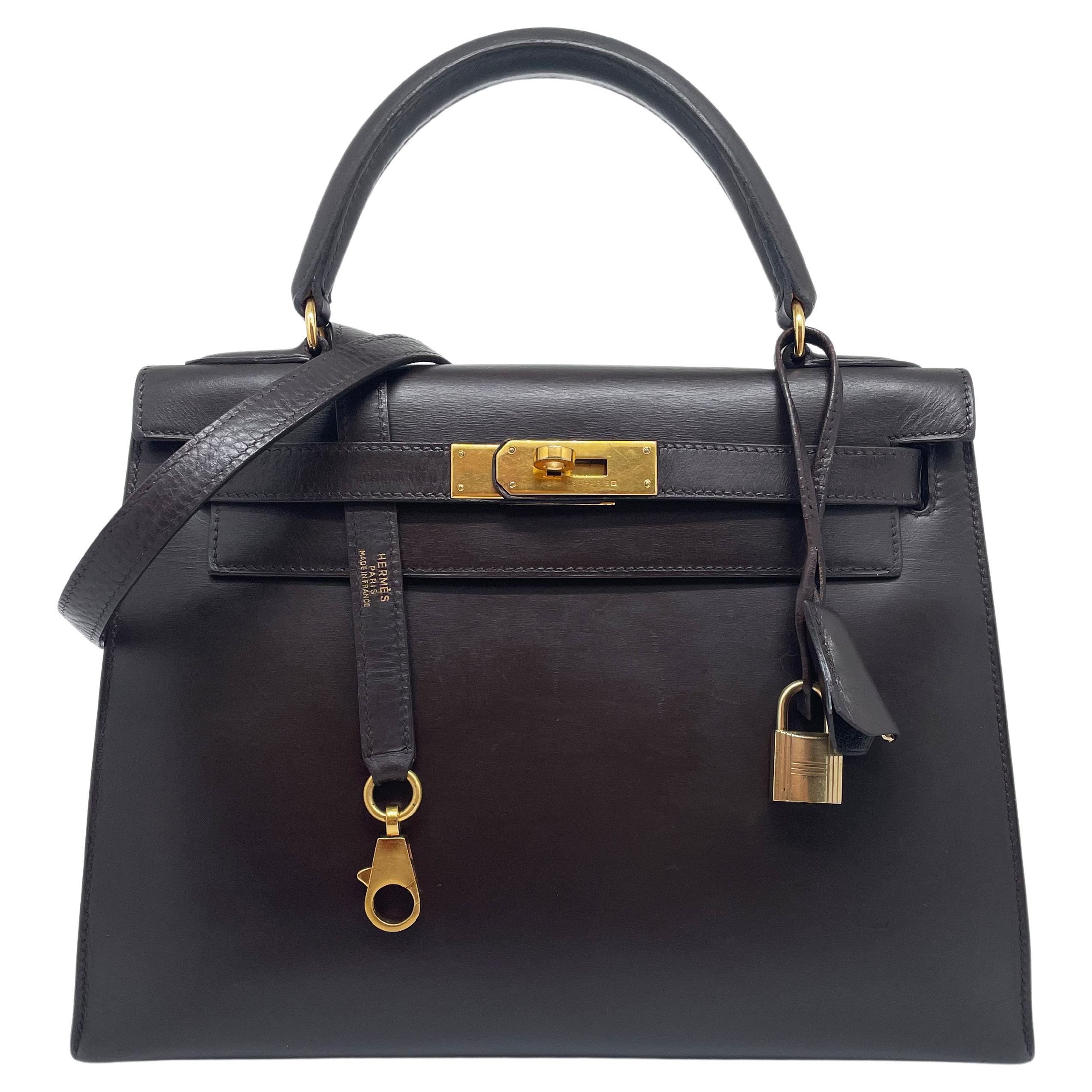 Hermès Kelly 28 sellier chocolate bag in box leather