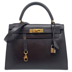 Vintage Hermès Kelly 28 sellier chocolate bag in box leather