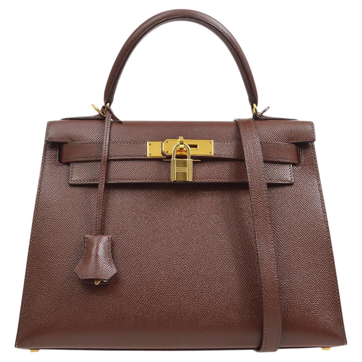 HERMES Kelly 28 Sellier Chocolate Brown Leather Gold Top Handle Shoulder Bag