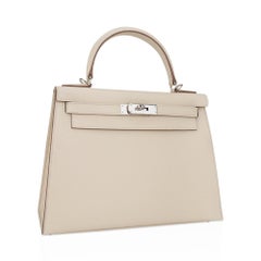 Hermes Kelly 28 Sellier Craie Tasche Palladium Hardware Epsom Leder