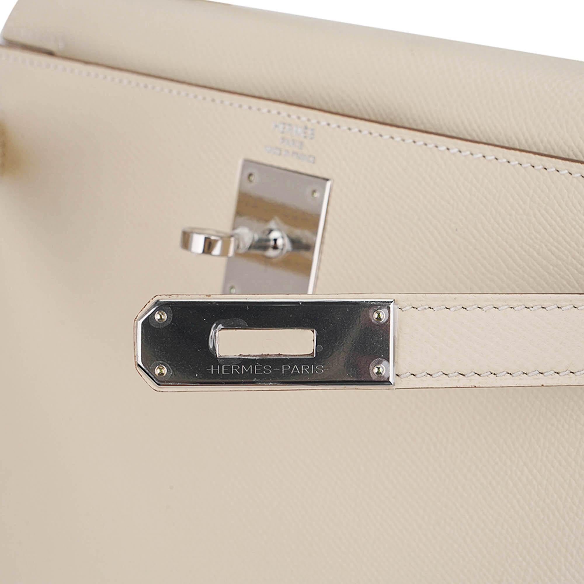 Hermes Kelly 28 Sellier Craie Bag Palladium Hardware Epsom Leather For Sale 1