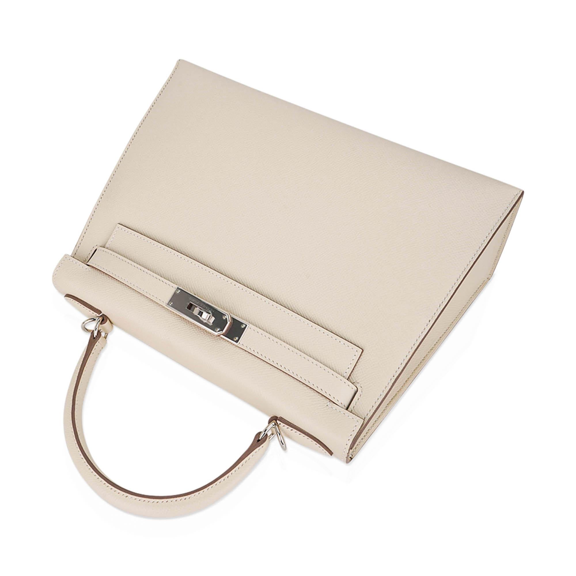 Hermes Kelly 28 Sellier Craie Bag Palladium Hardware Epsom Leather For Sale 2