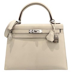 Hermes Kelly 28 Sellier Craie Gris Gray Epsom Leather Palladium Shoulder Bag