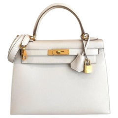 Hermes Kelly 28 Sellier Craie White Epsom Leather Gold Hardware Shoulder Bag