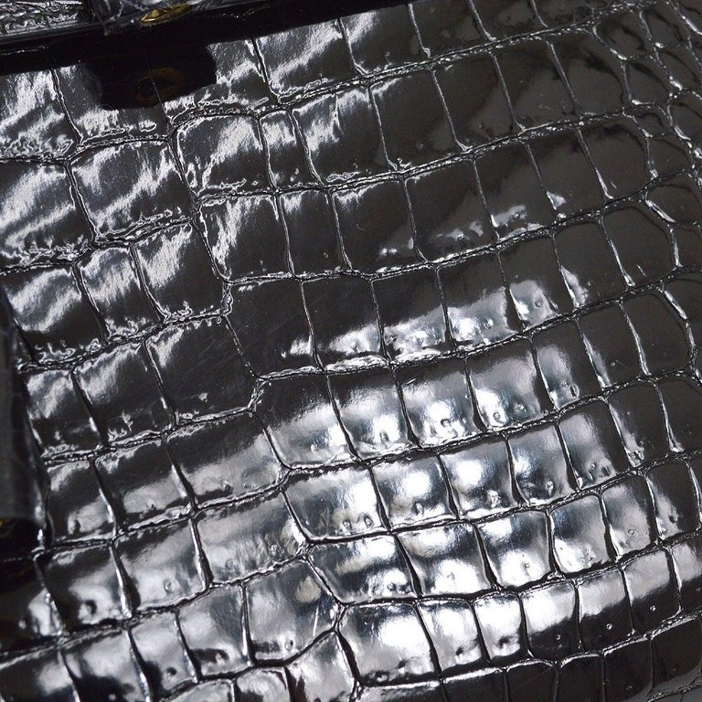 Black HERMES Kelly 28 Sellier Crocodile Exotic Gold Hardware Top Handle Shoulder Bag