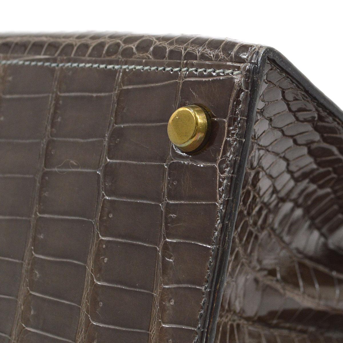 HERMES Kelly 28 Sellier Dark Chocolate Brown Porosu Crocodile Exotic Leather Bag 2
