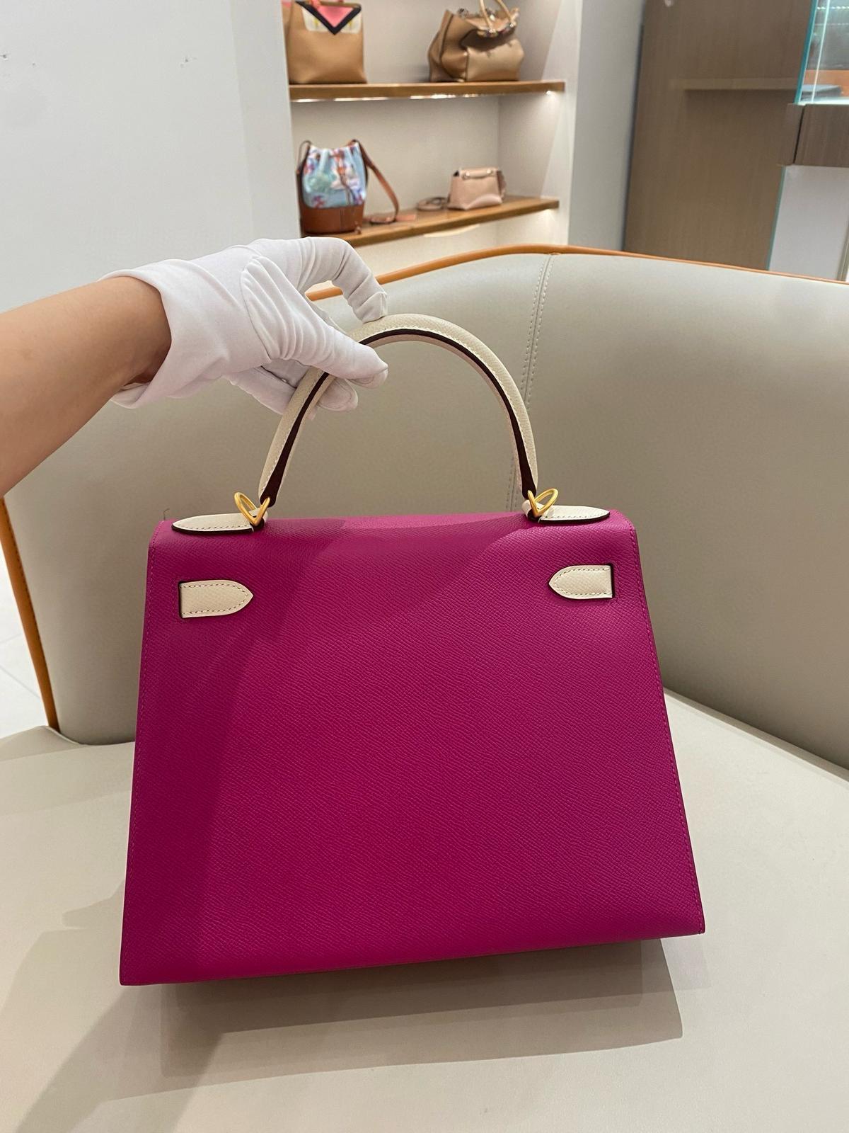 Hermes Kelly 28 Sellier Epsom Anemone and Craie HSS Bag GHW For Sale 12