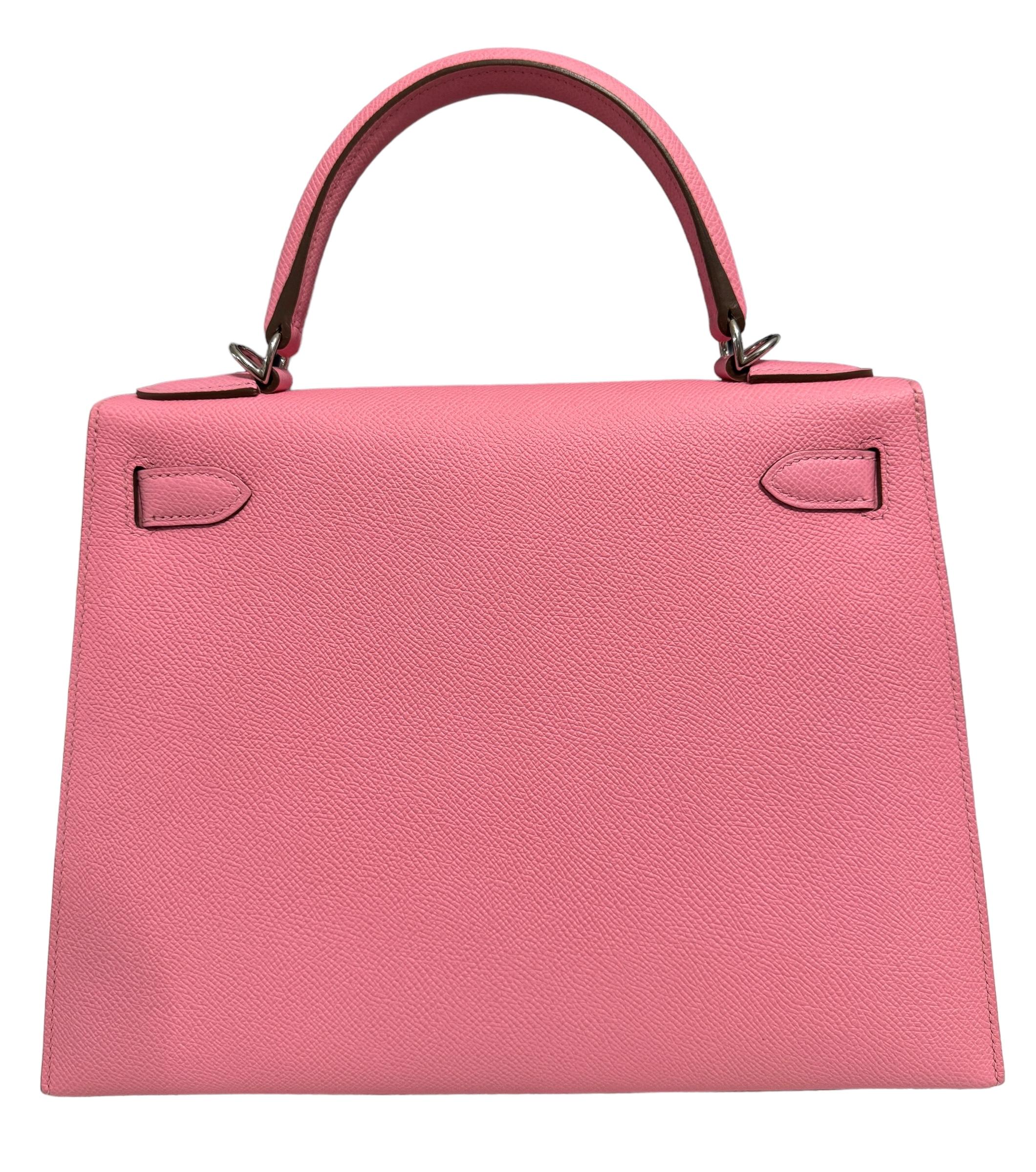 Hermes Kelly 28 Sellier Epsom Leather Rose Confetti Pink Palladium Hardware 4