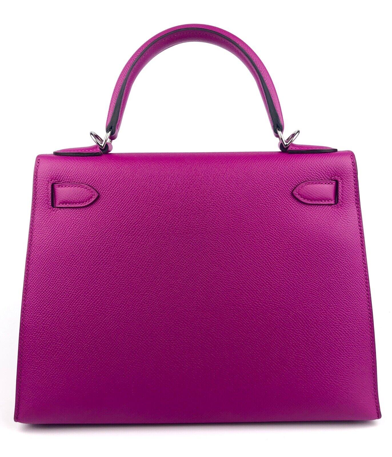 Women's or Men's Hermes Kelly 28 Sellier Epsom Leather Rose Pourpre Pink Palladium Hardware