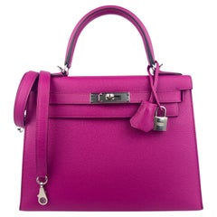 Hermes Kelly 28 Sellier Epsom Leder Rose Pourpre Rosa Palladium Hardware 