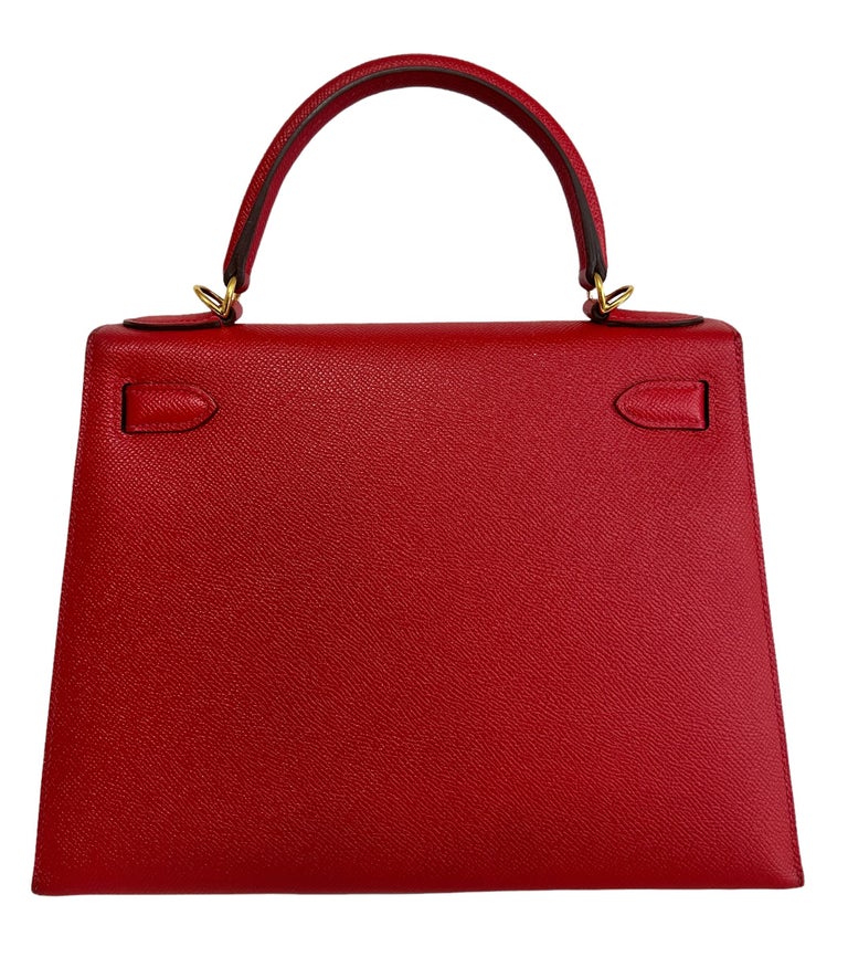 Pre-owned Hermes Kelly Sellier 25 Rouge Casaque Epsom Gold