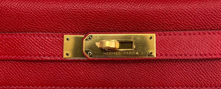 Hermes Kelly Rouge Casaque For Women Gold Toned Hardware 10in/25cm