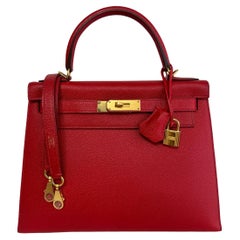 Hermes Kelly 28 Sellier Epsom Leather Rouge Casaque Red Gold Hardware 