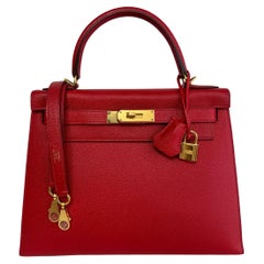 Hermes Kelly 28 Sellier Epsom Leder Rouge Casaque Rote Gold Hardware