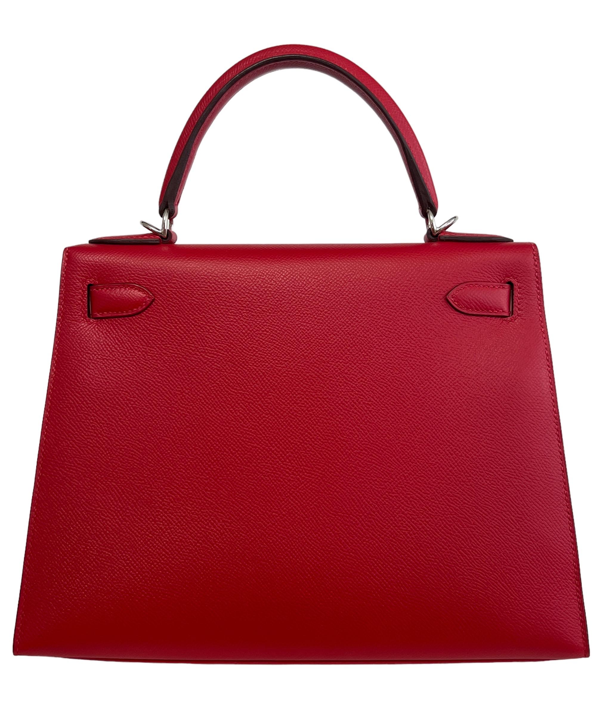 Hermes Kelly 28 Sellier Epsom Leather Rouge Casaque Red Palladium Hardware NEW 1