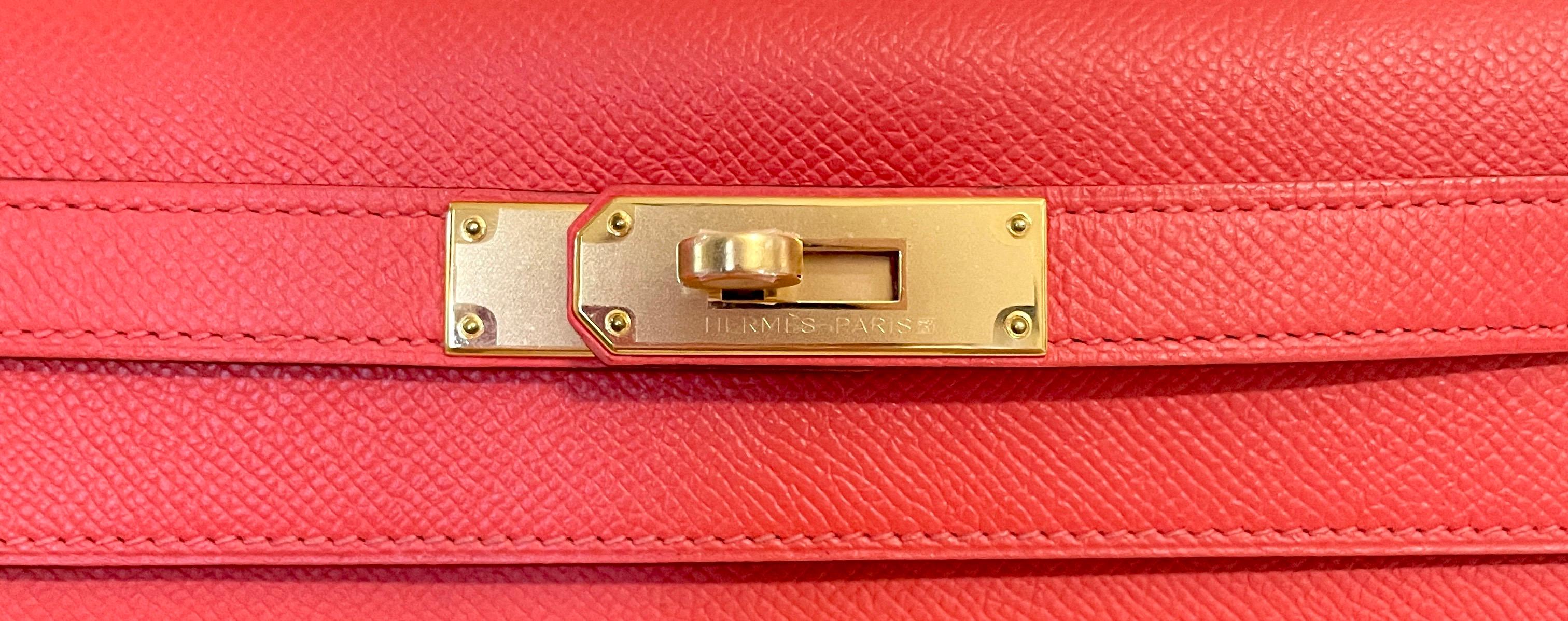 Hermes Kelly 28 Sellier Epsom Rose Jaipur Pink Gold Hardware  In Excellent Condition In Miami, FL