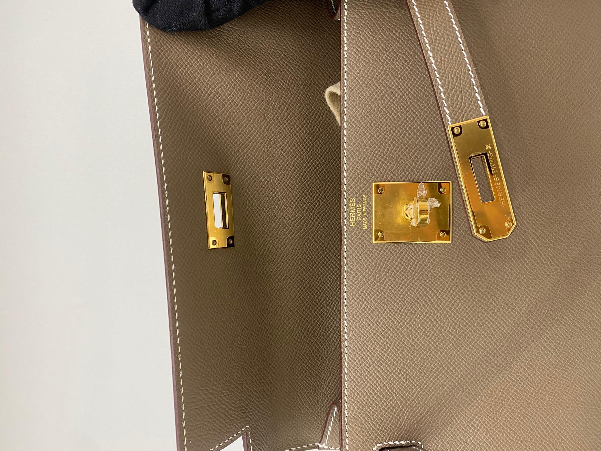 Hermes Kelly 28 Sellier Epsom Veau Etoupe GHW im Zustand „Hervorragend“ in Double Bay, AU