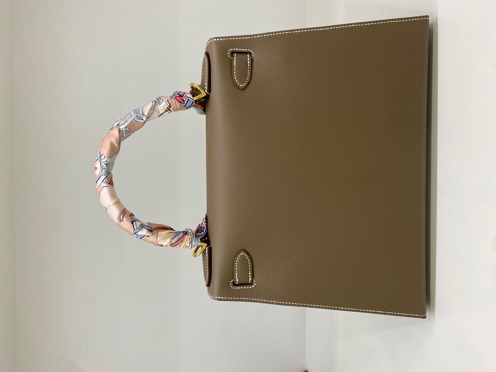 Hermes Kelly 28 Sellier Epsom Veau Etoupe GHW für Damen oder Herren