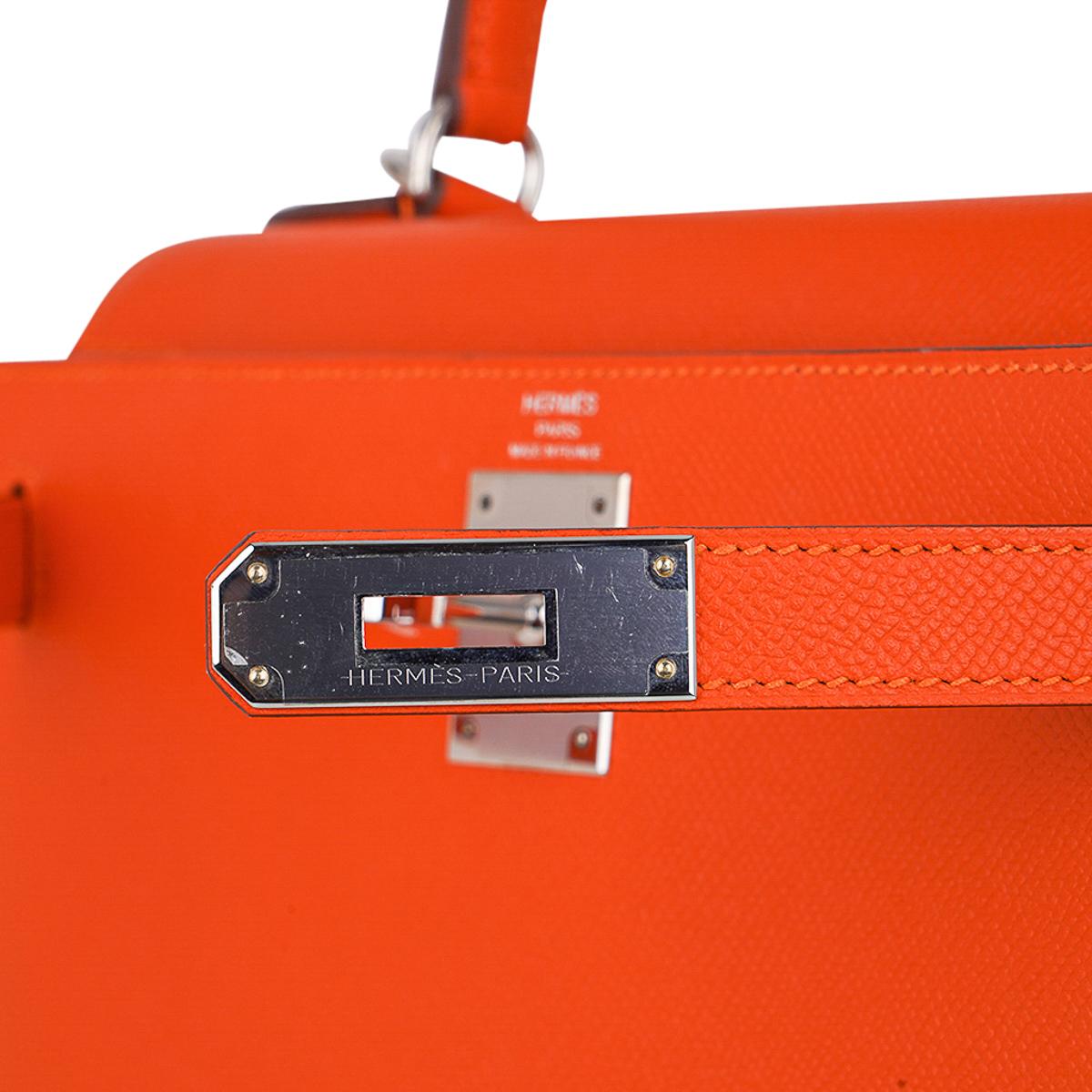 Women's Hermes Kelly 28 Sellier Bag Feu Palladium Hardware Epsom Leather 