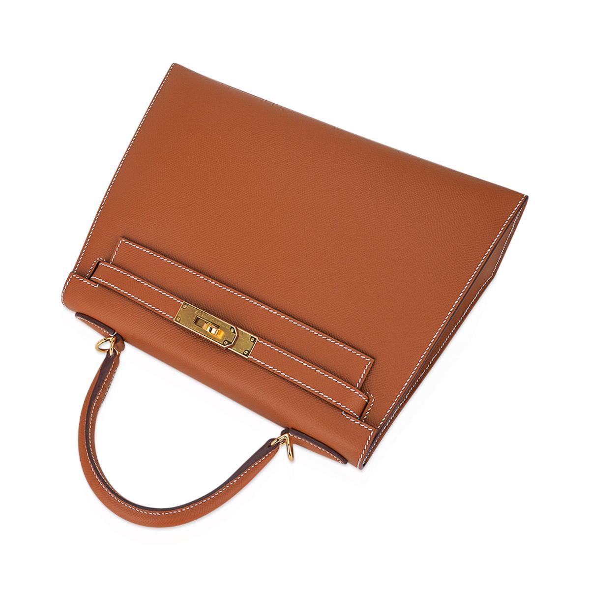 Brown Hermes Kelly 28 Sellier Bag Gold Hardware Epsom Leather For Sale