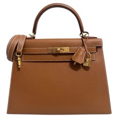 Hermes Kelly 28 Sellier Gold Tan Epsom Leather Gold Hardware Rare Shoulder Bag