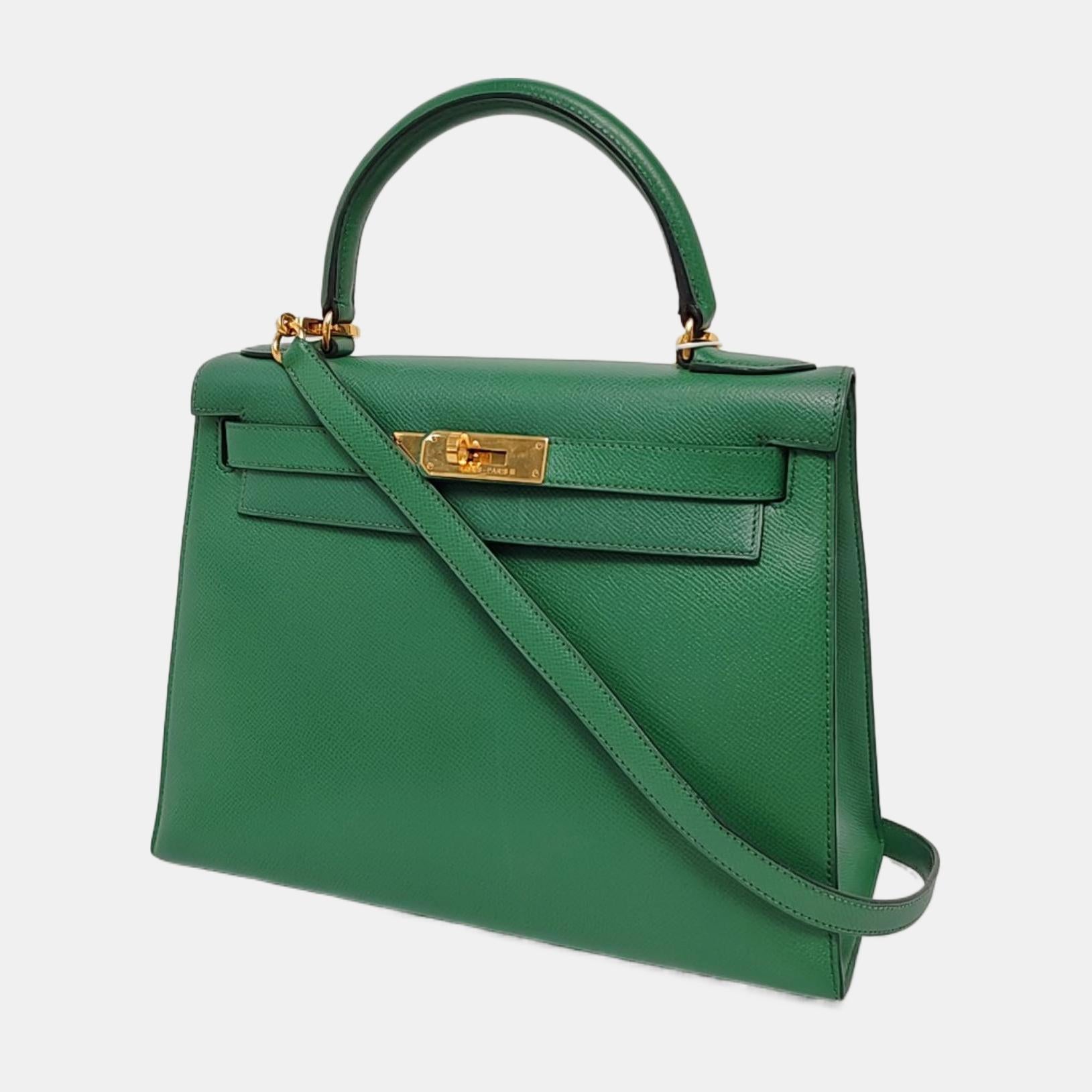 Blue Hermes Kelly 28 Sellier Green Vert Comics Epsom Leather Gold Hardware 1991