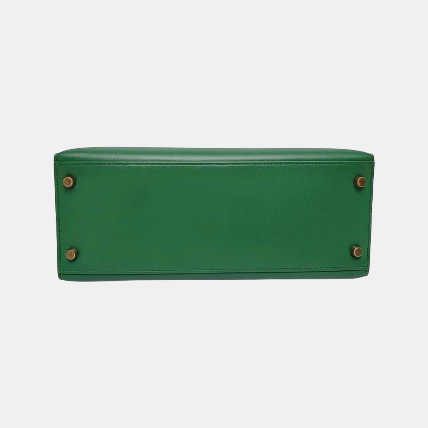 Women's Hermes Kelly 28 Sellier Green Vert Comics Epsom Leather Gold Hardware 1991