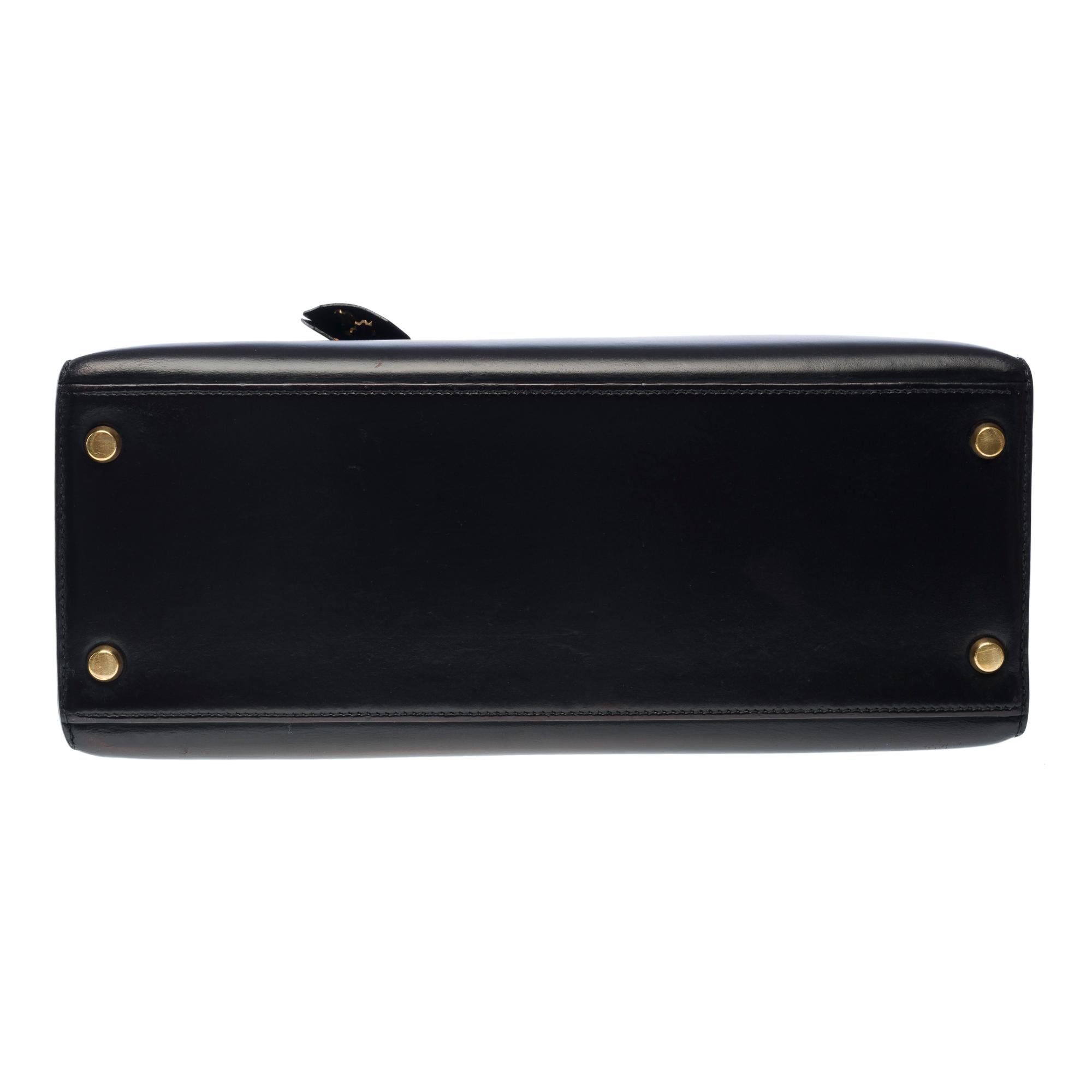 Hermes Kelly 28 sellier handbag in Black box calfskin leather, GHW For Sale 6
