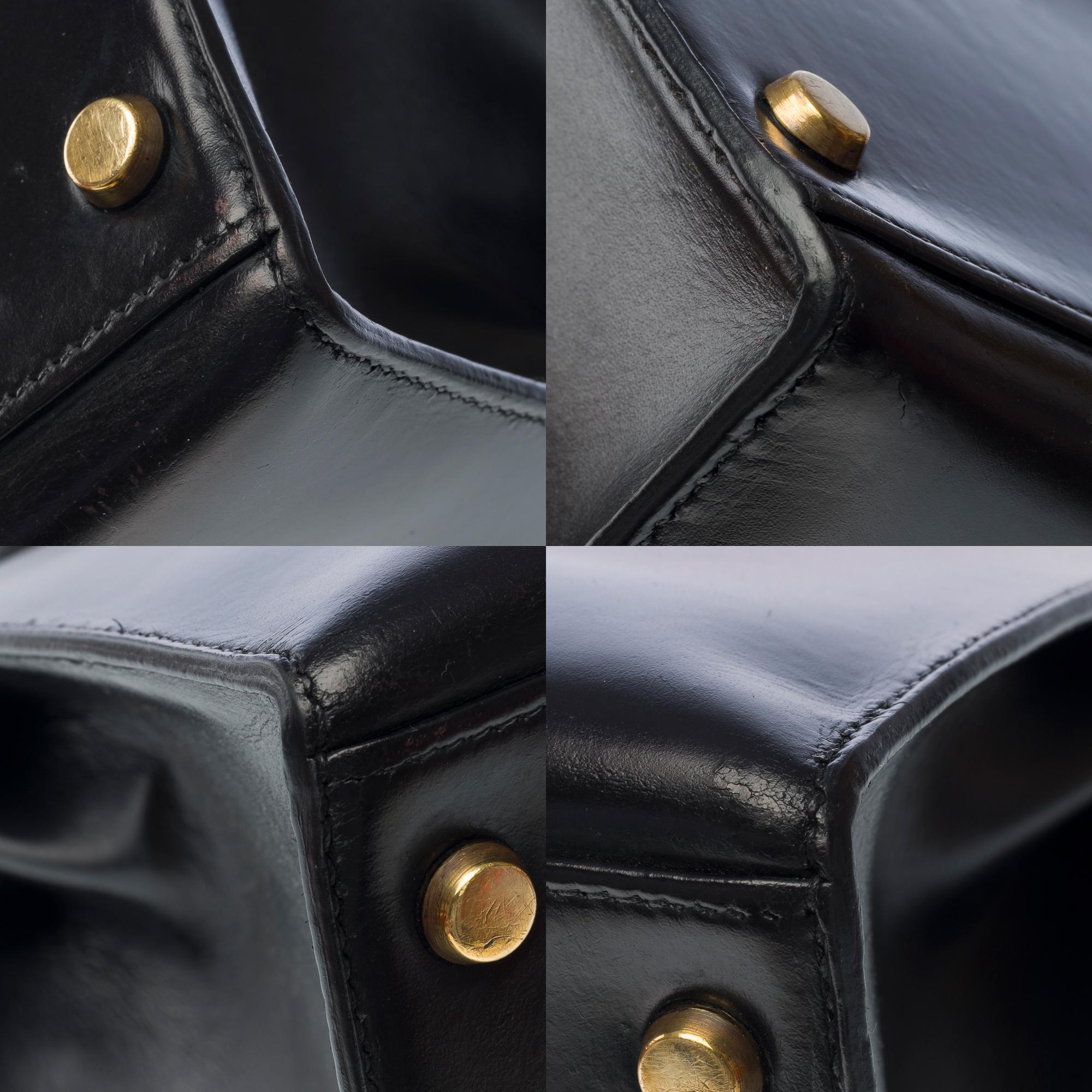 Hermes Kelly 28 sellier handbag in Black box calfskin leather, GHW For Sale 7