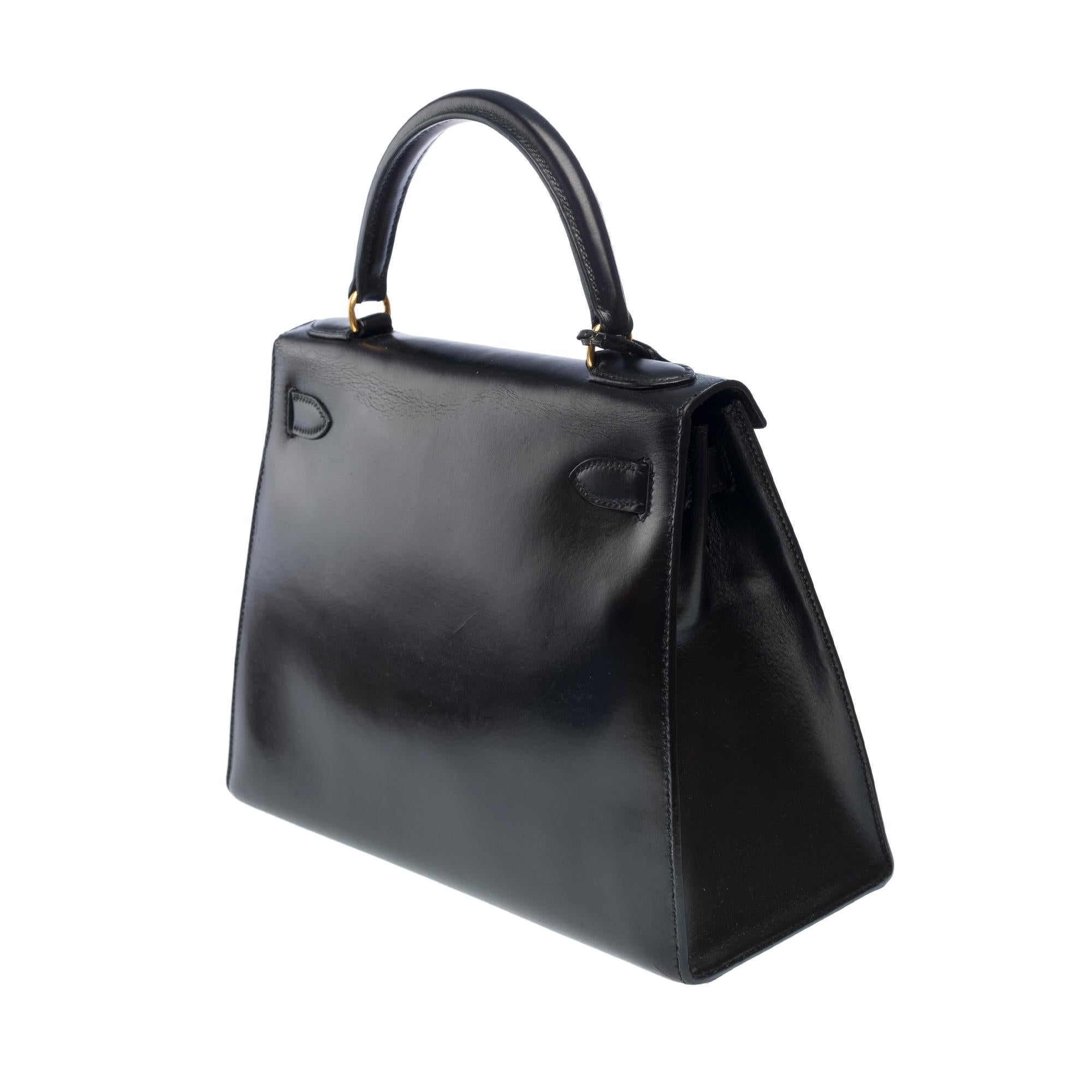Hermes Kelly 28 sellier handbag in Black box calfskin leather, GHW For Sale 1