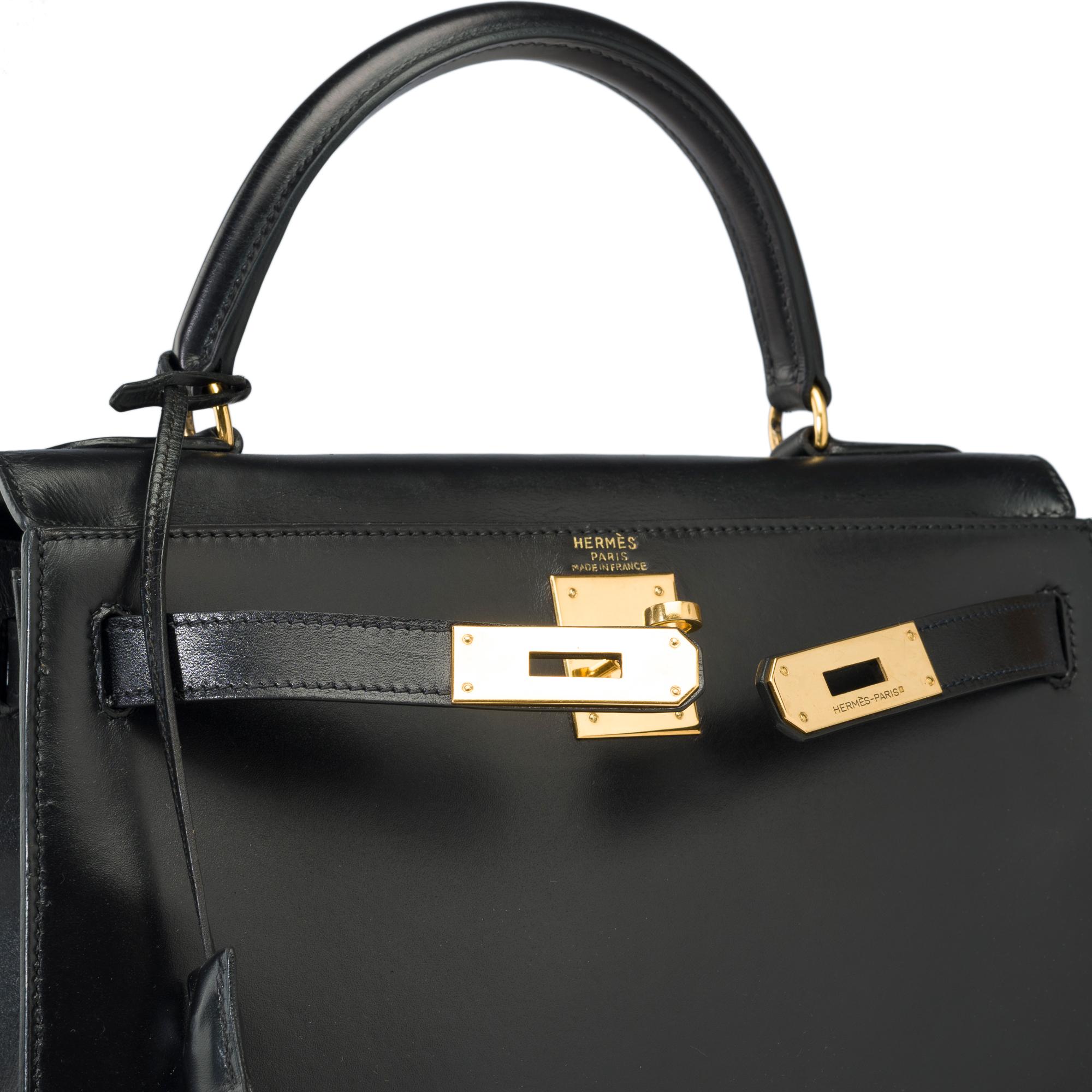 Hermes Kelly 28 sellier handbag in Black box calfskin leather, GHW For Sale 2
