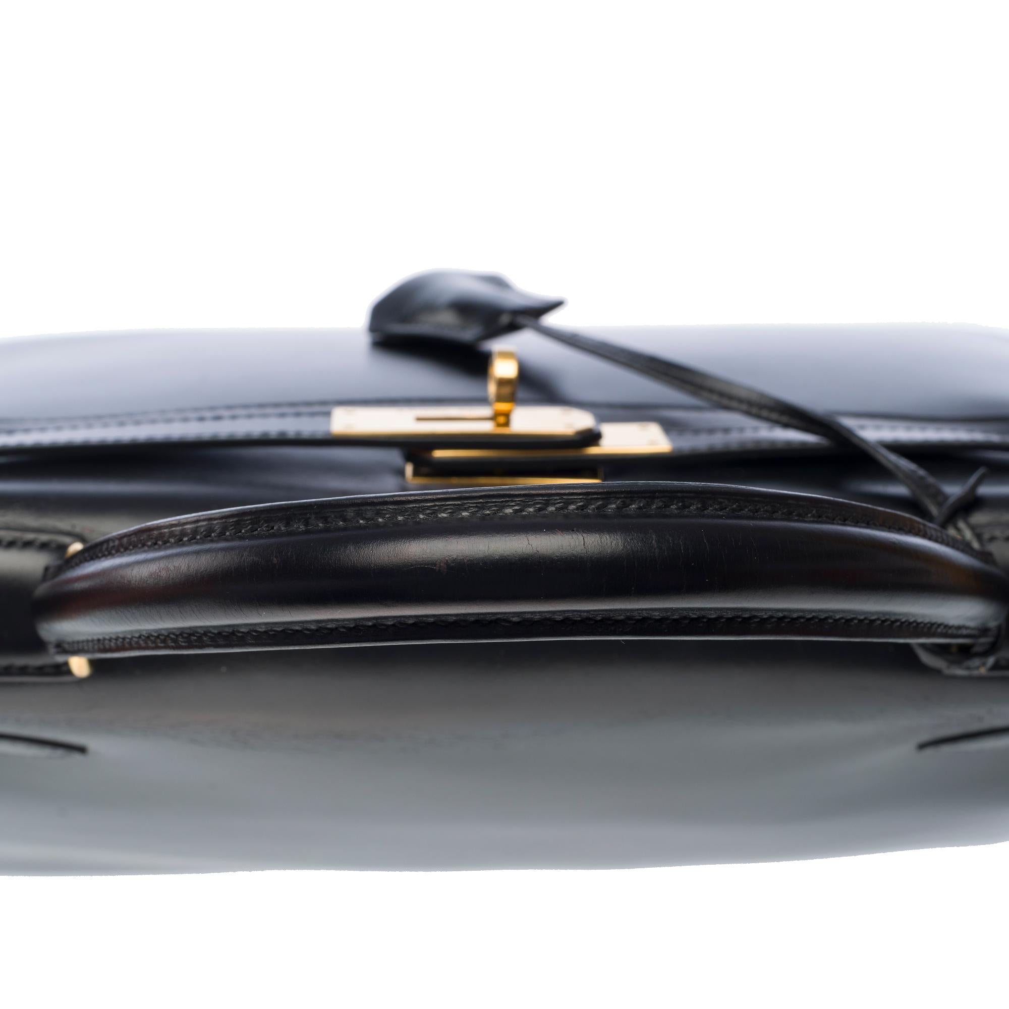 Hermes Kelly 28 sellier handbag in Black box calfskin leather, GHW For Sale 5