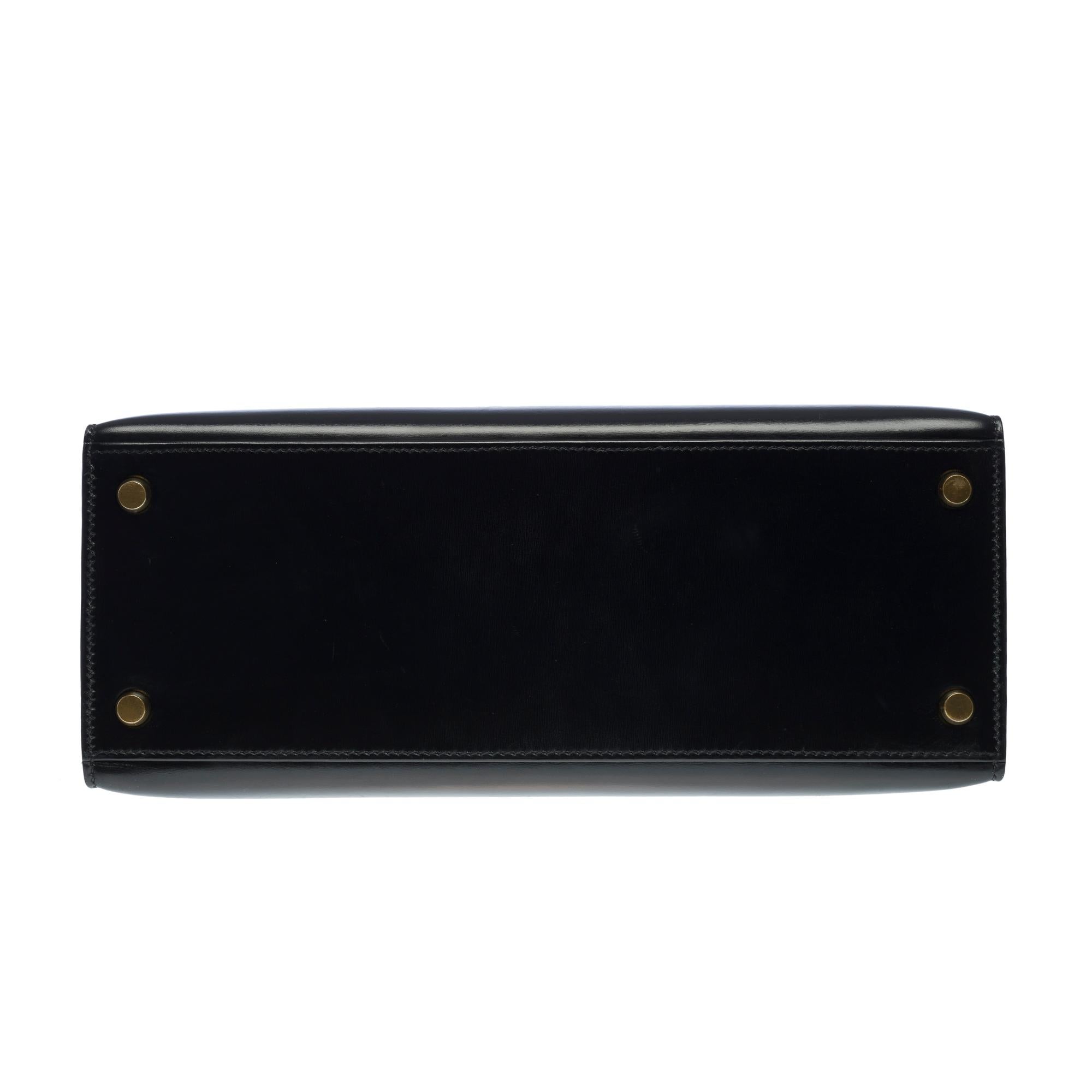Hermes Kelly 28 sellier handbag strap in Black box calfskin leather, GHW 8