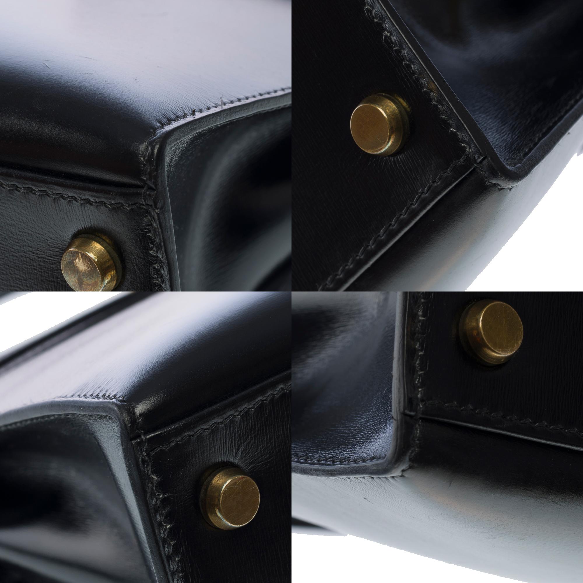 Hermes Kelly 28 sellier handbag strap in Black box calfskin leather, GHW 9