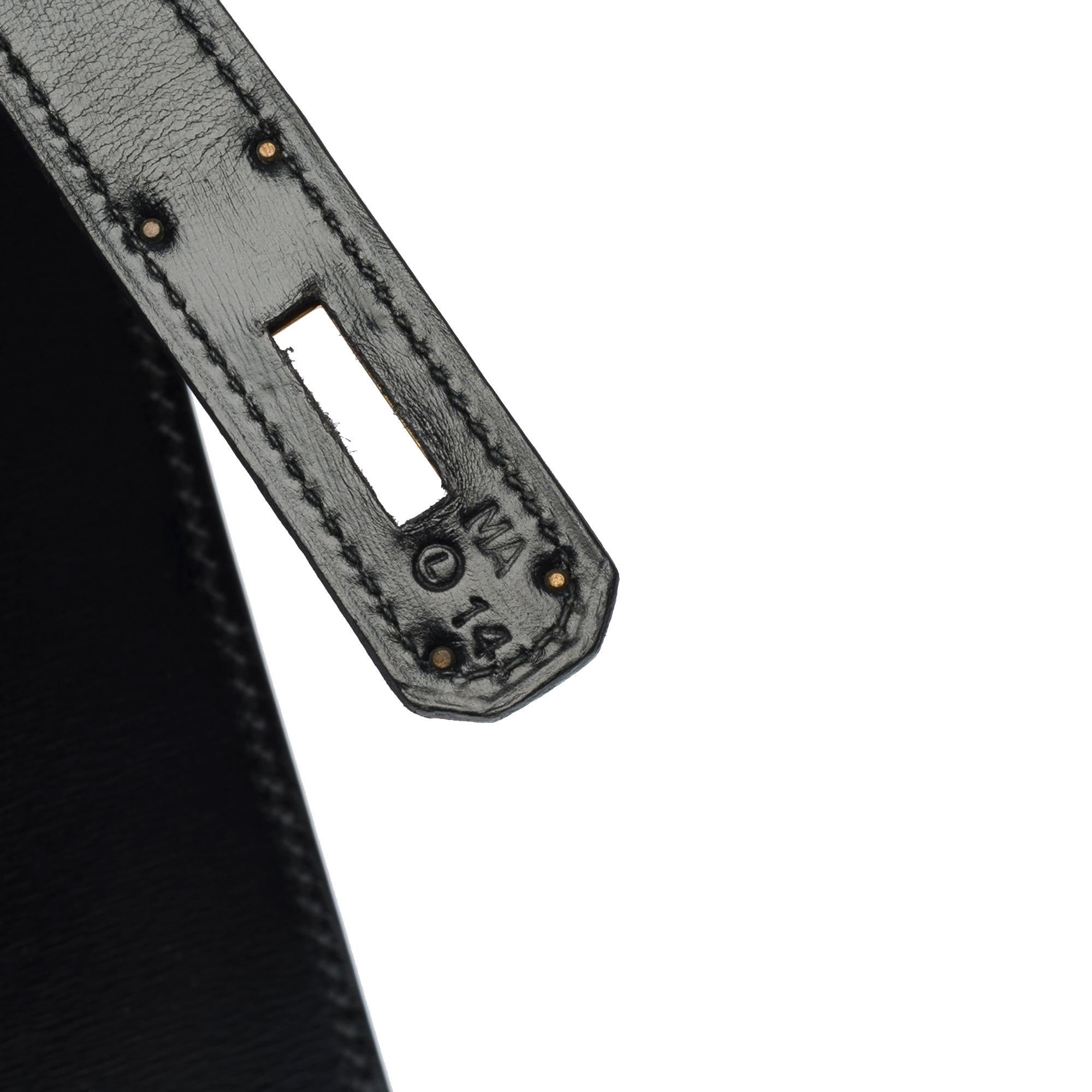 Hermes Kelly 28 sellier handbag strap in Black box calfskin leather, GHW 5