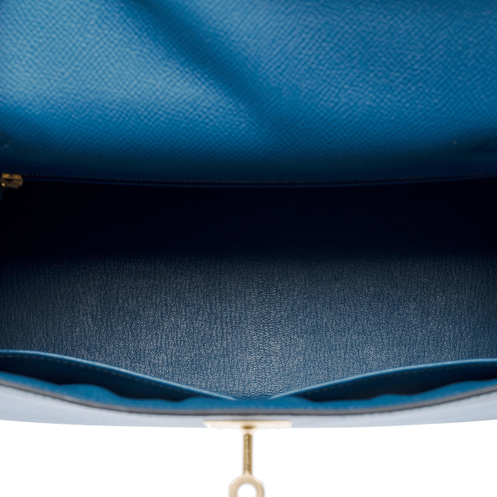 Hermès Kelly 28 sellier handbag strap in Blue Brighton Epsom leather, GHW For Sale 6