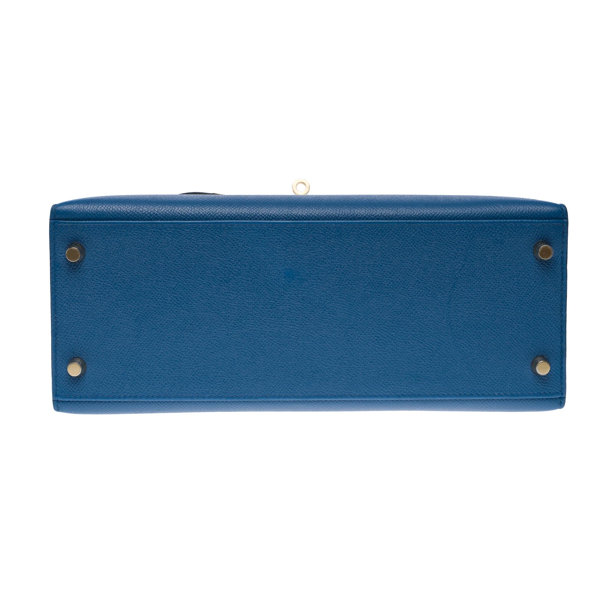 Hermès Kelly 28 sellier handbag strap in Blue Brighton Epsom leather, GHW For Sale 8