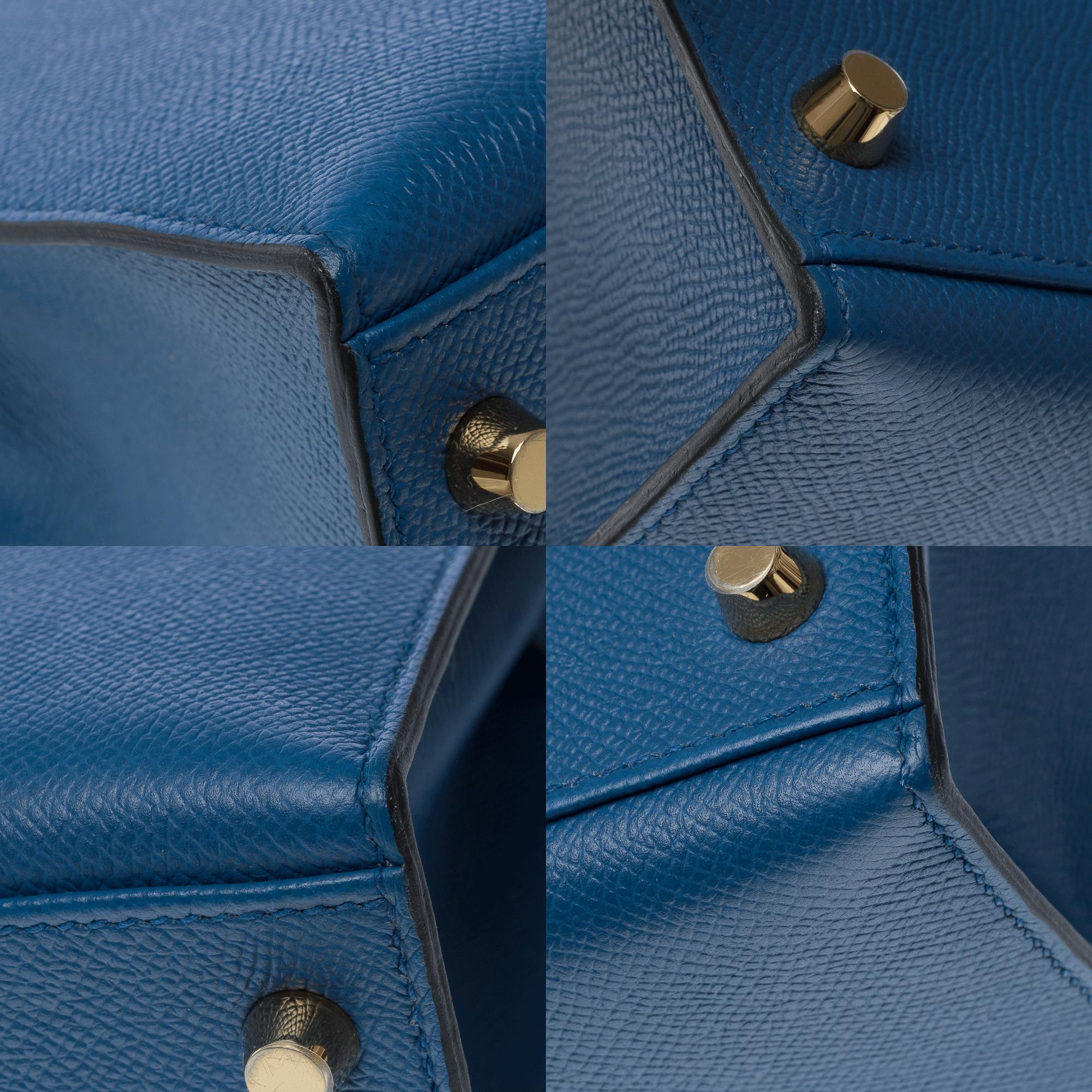 Hermès Kelly 28 sellier handbag strap in Blue Brighton Epsom leather, GHW For Sale 9