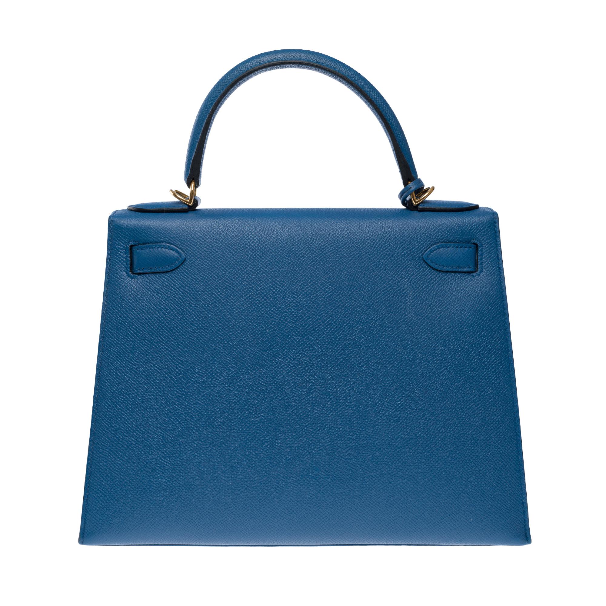 Hermès Kelly 28 sellier handbag strap in Blue Brighton Epsom leather, GHW For Sale 1