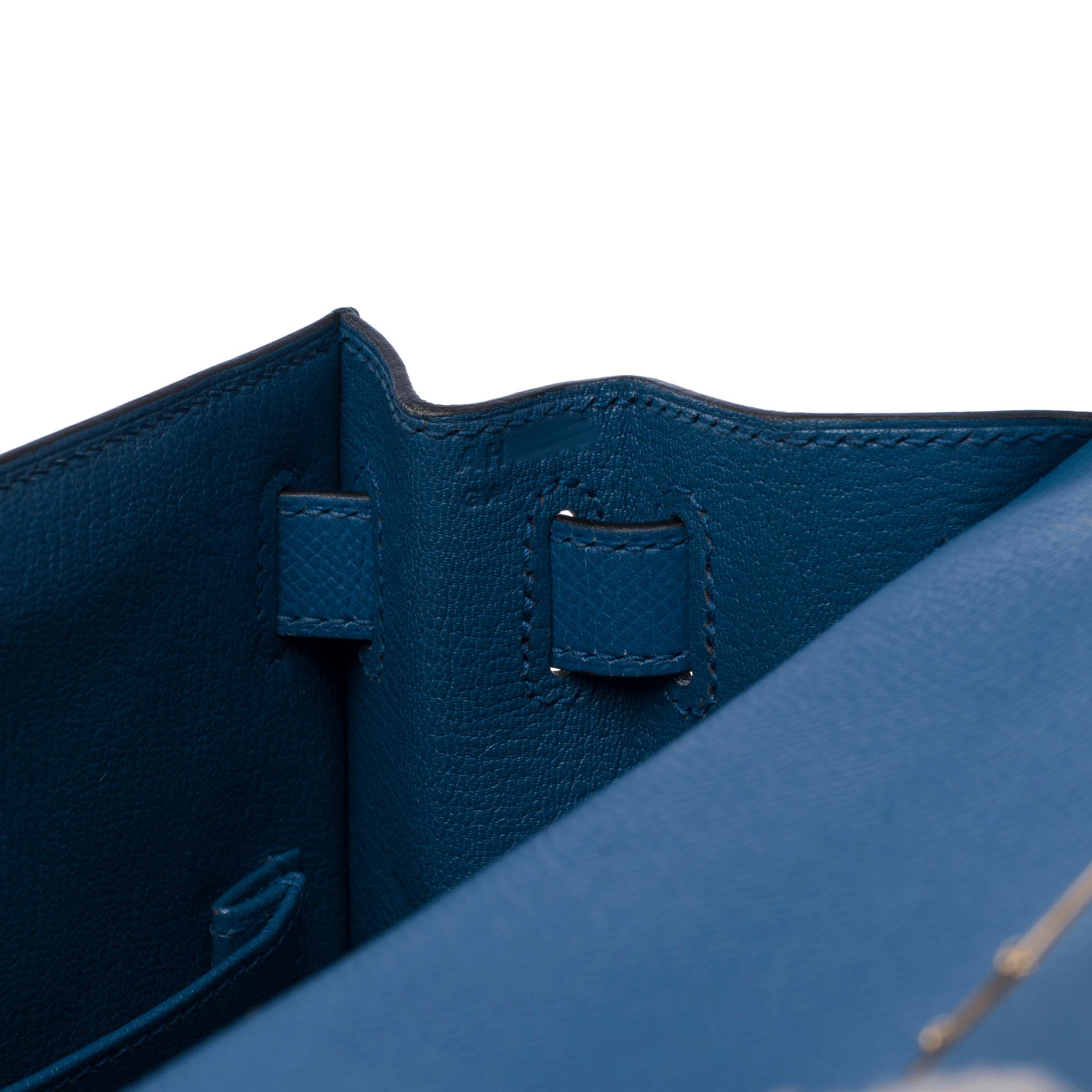 Hermès Kelly 28 sellier handbag strap in Blue Brighton Epsom leather, GHW For Sale 5