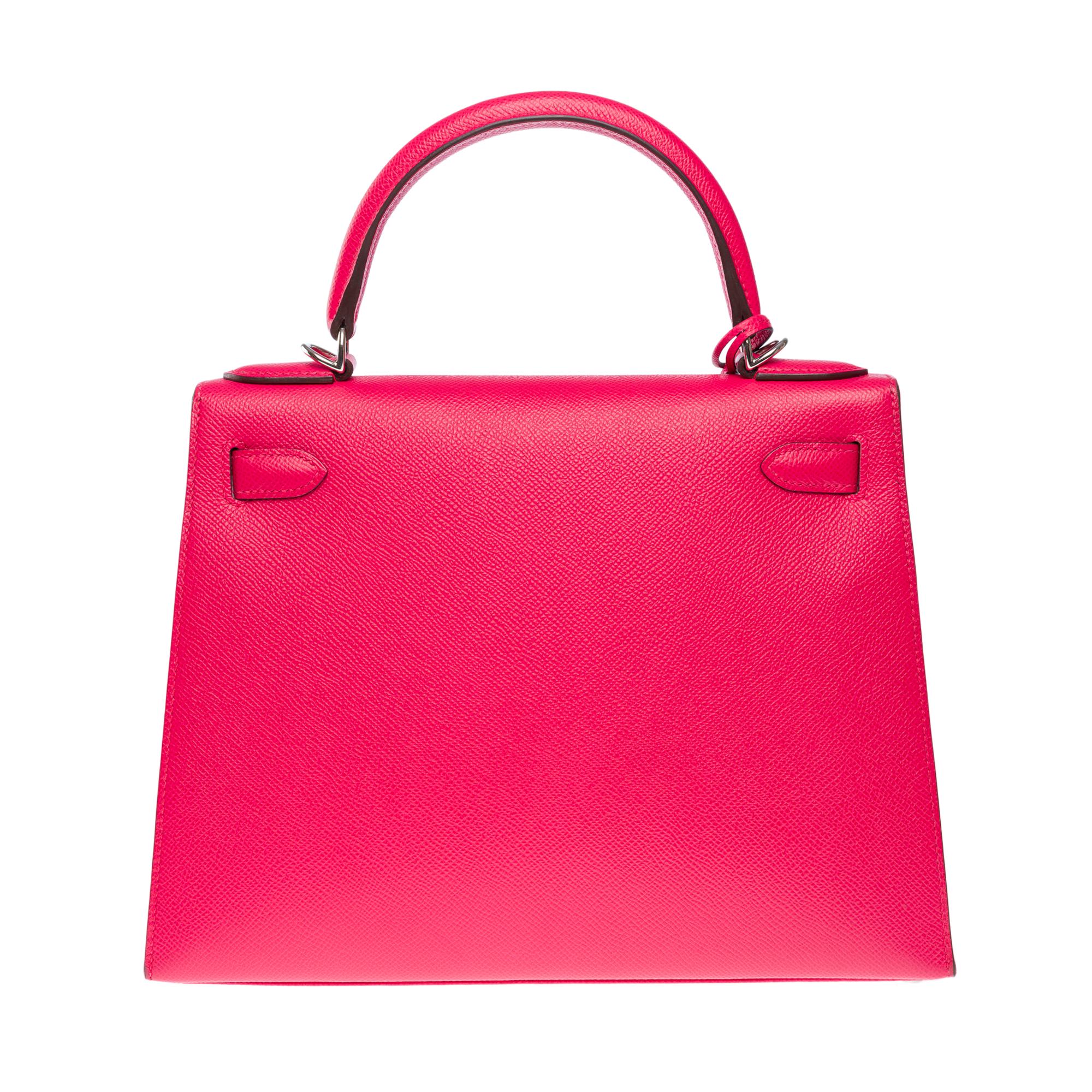 Red Hermès Kelly 28 sellier handbag strap in Rose Extreme Epsom leather, SHW