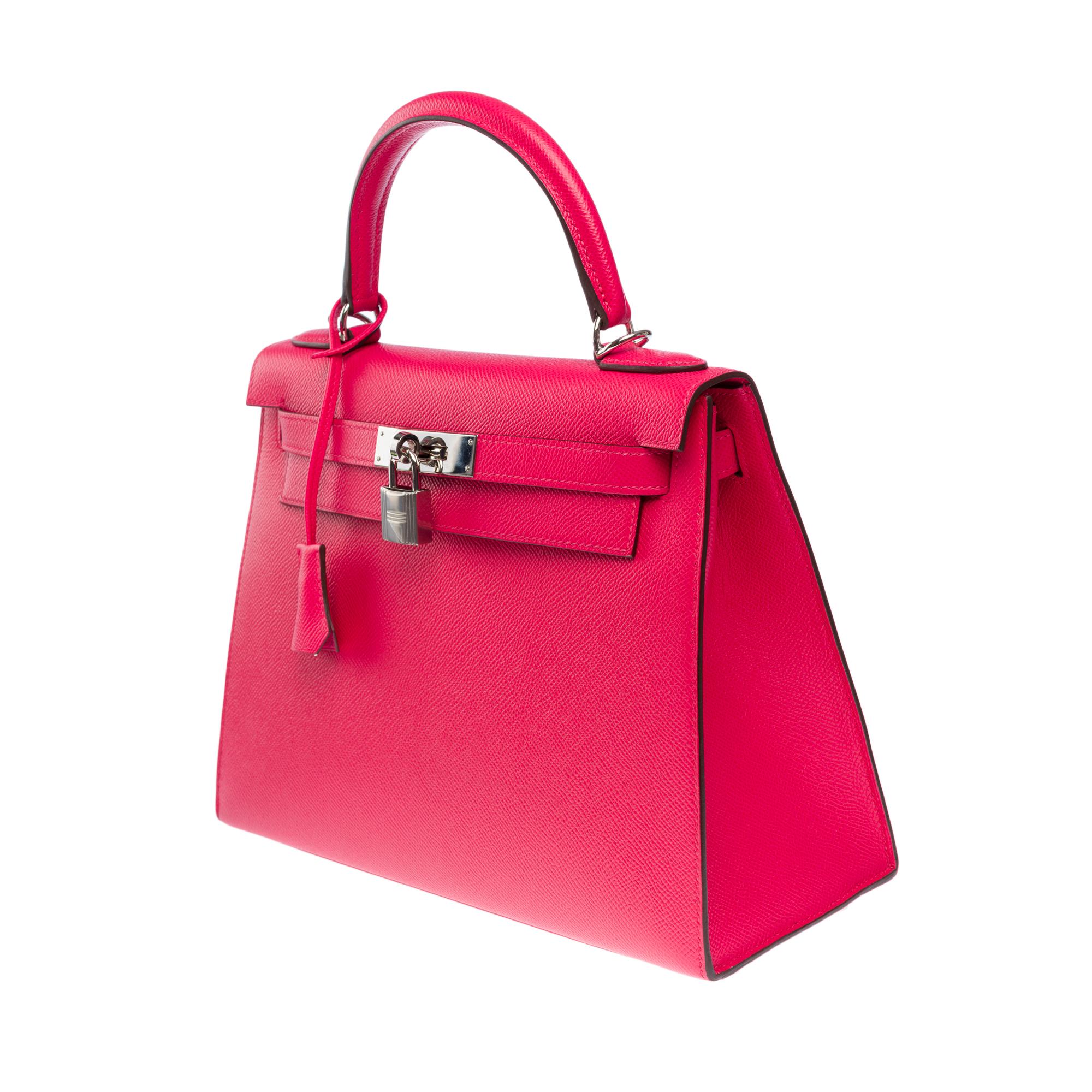 Hermès Kelly 28 sellier handbag strap in Rose Extreme Epsom leather, SHW In Excellent Condition In Paris, IDF