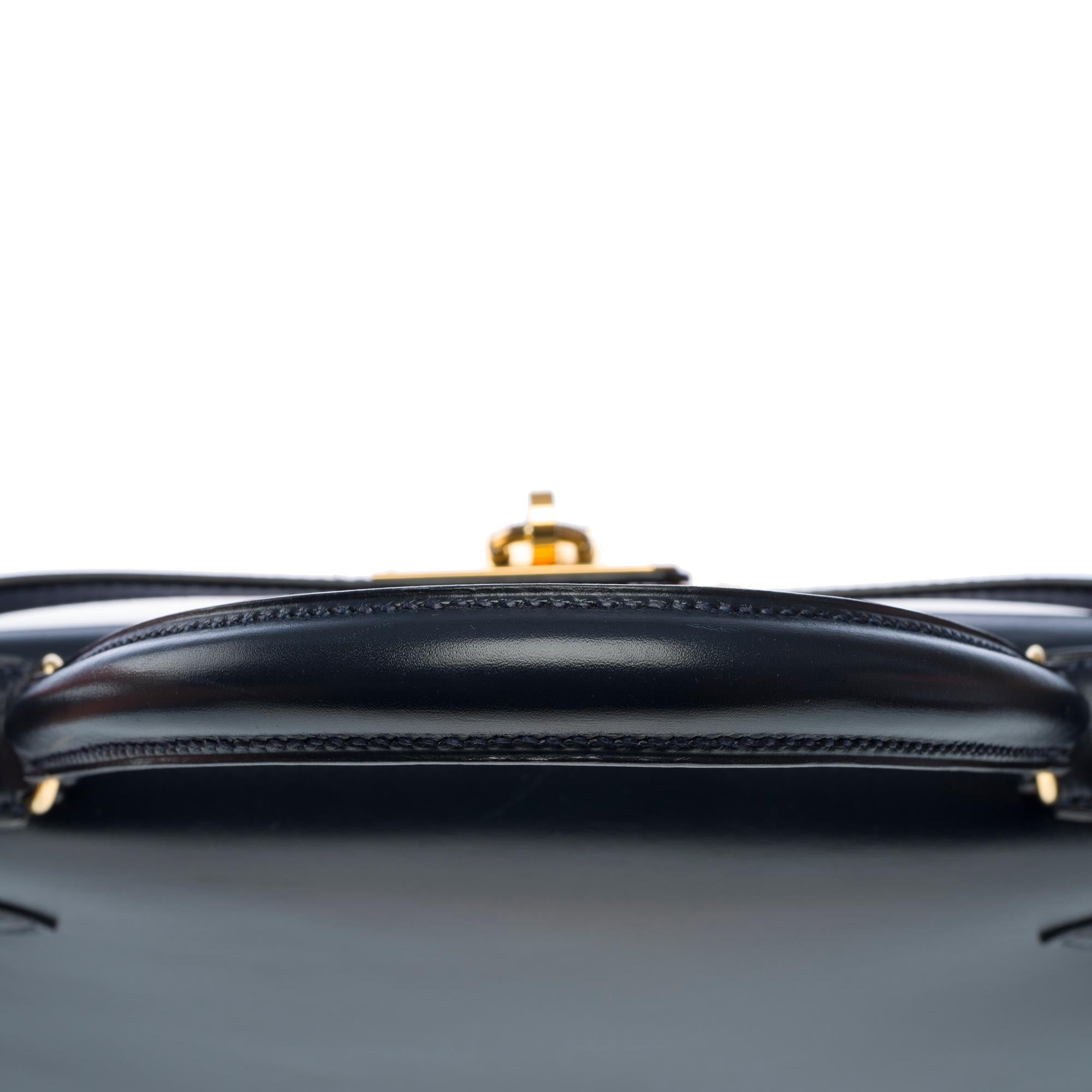 Hermès Kelly 28 sellier handbag strap in Navy Blue box calf leather, GHW 5