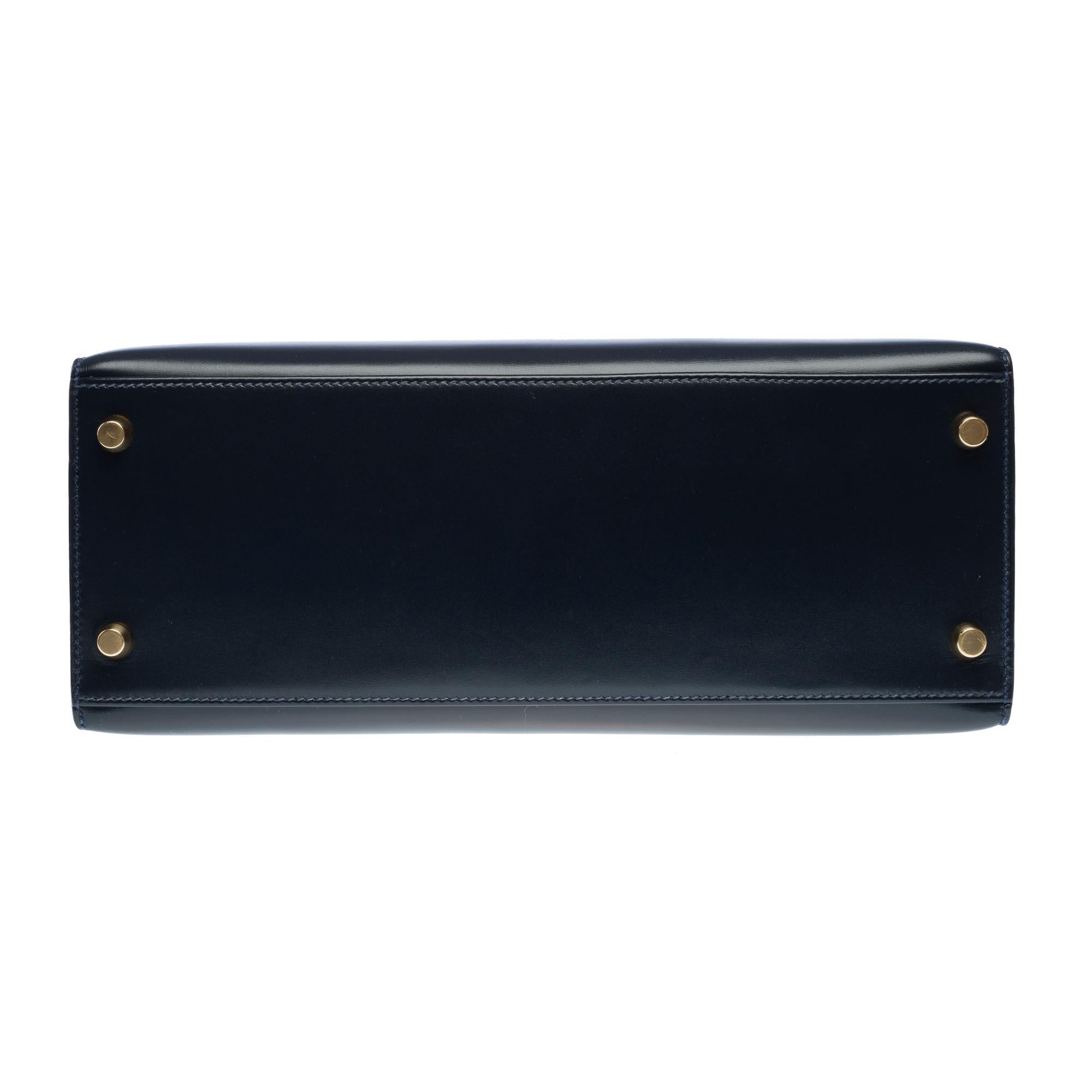 Hermès Kelly 28 sellier handbag strap in Navy Blue box calf leather, GHW 6