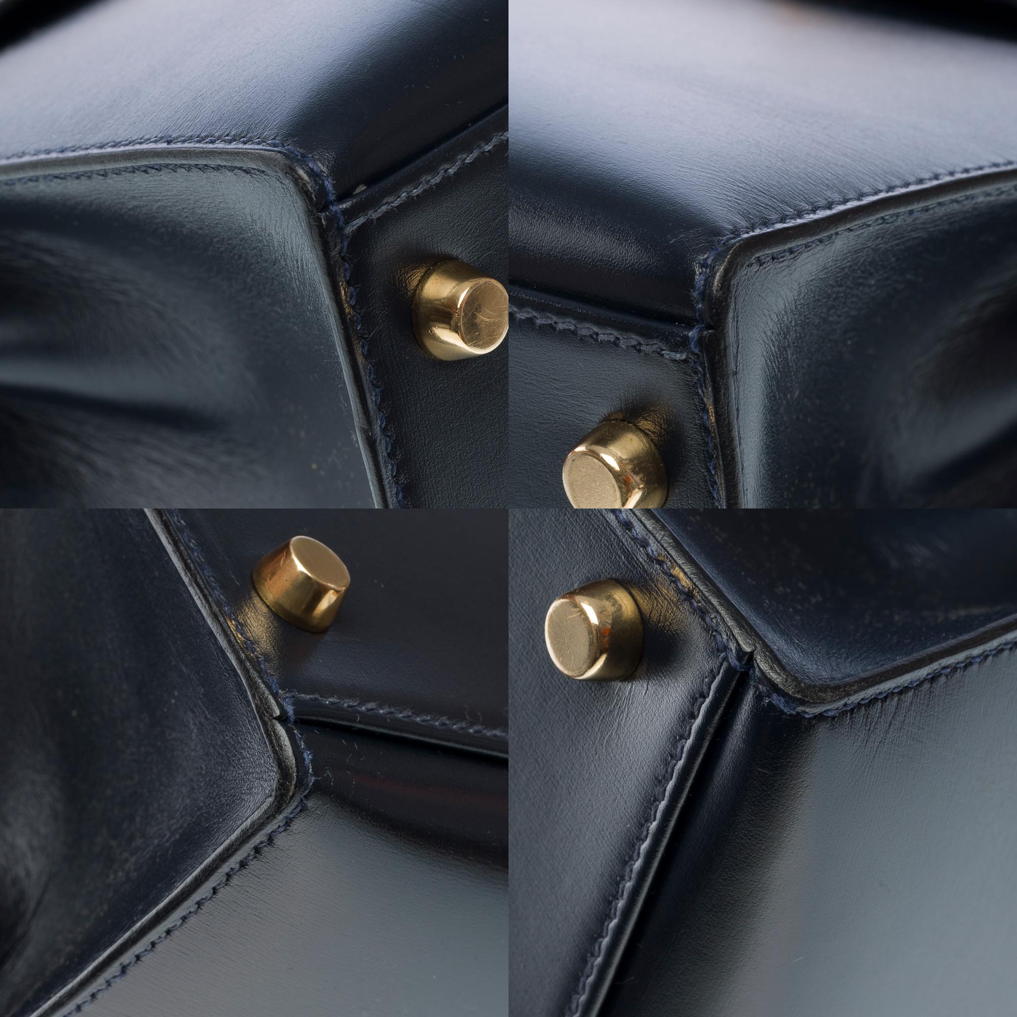 Hermès Kelly 28 sellier handbag strap in Navy Blue box calf leather, GHW 7