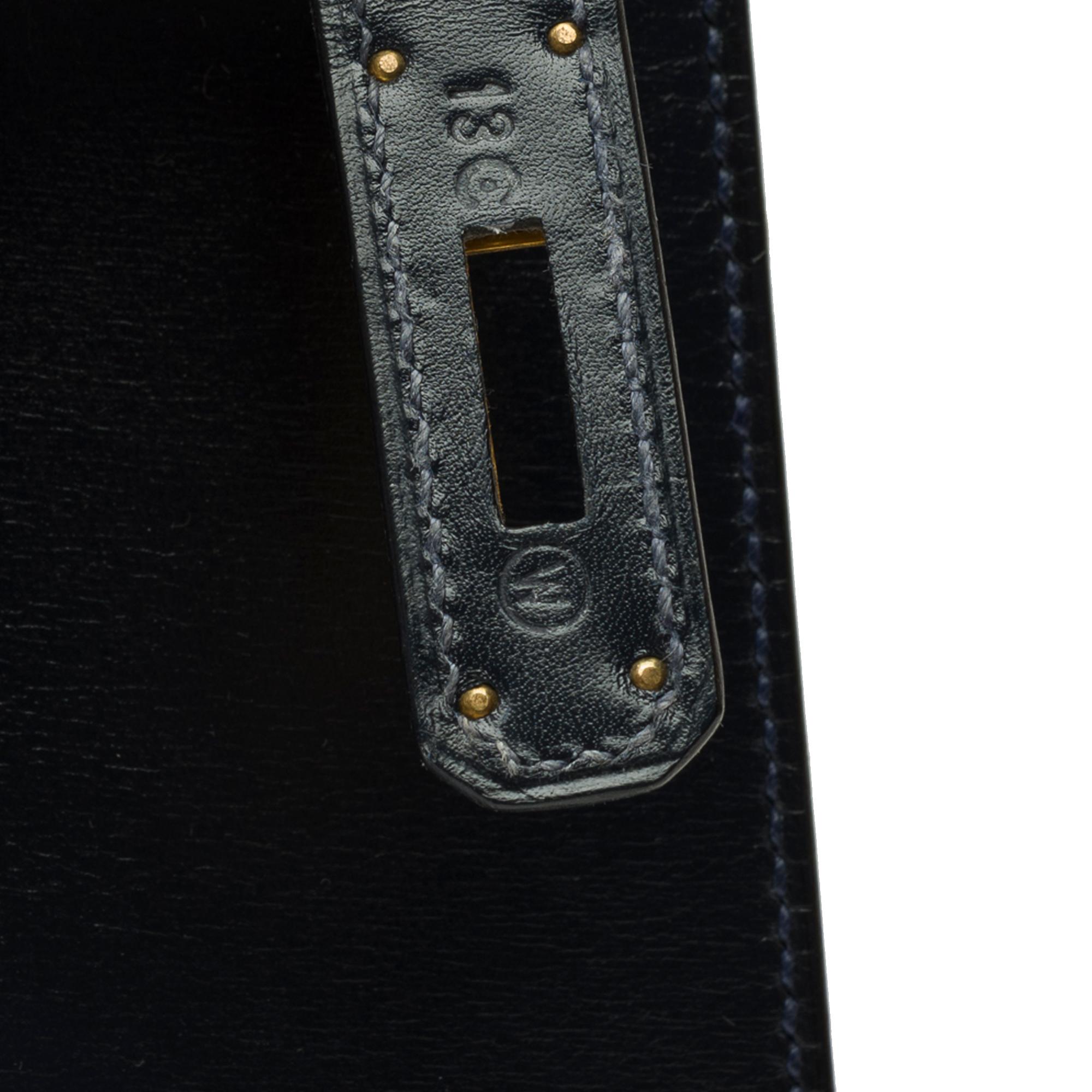 Hermès Kelly 28 sellier handbag strap in Navy Blue box calf leather, GHW 3