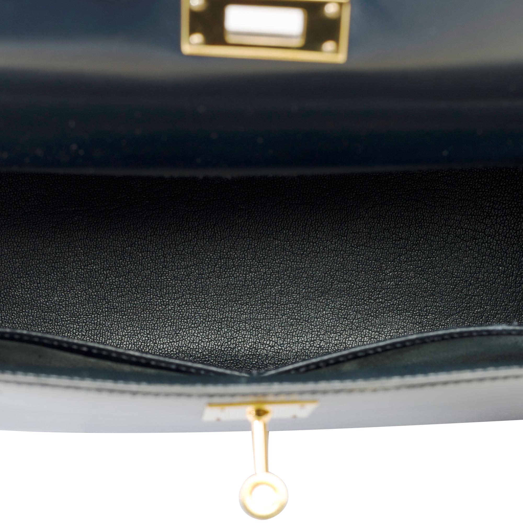 Hermès Kelly 28 sellier handbag strap in Navy Blue box calf leather, GHW 4
