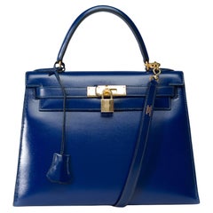 Hermès Kelly 28 sellier handbag strap in Royal blue box calf leather, GHW