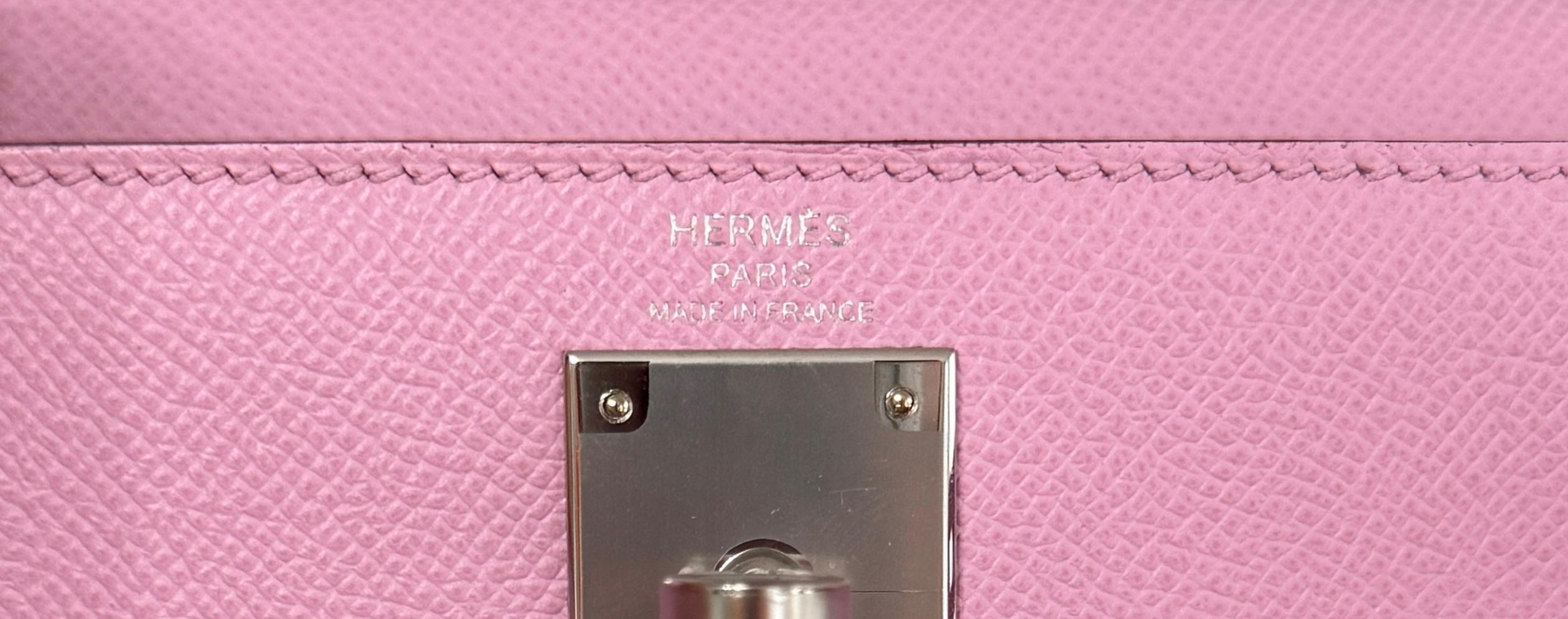 Women's or Men's Hermes Kelly 28 Sellier Mauve Sylvester Pink Epsom Palladium Hardware 2022 For Sale