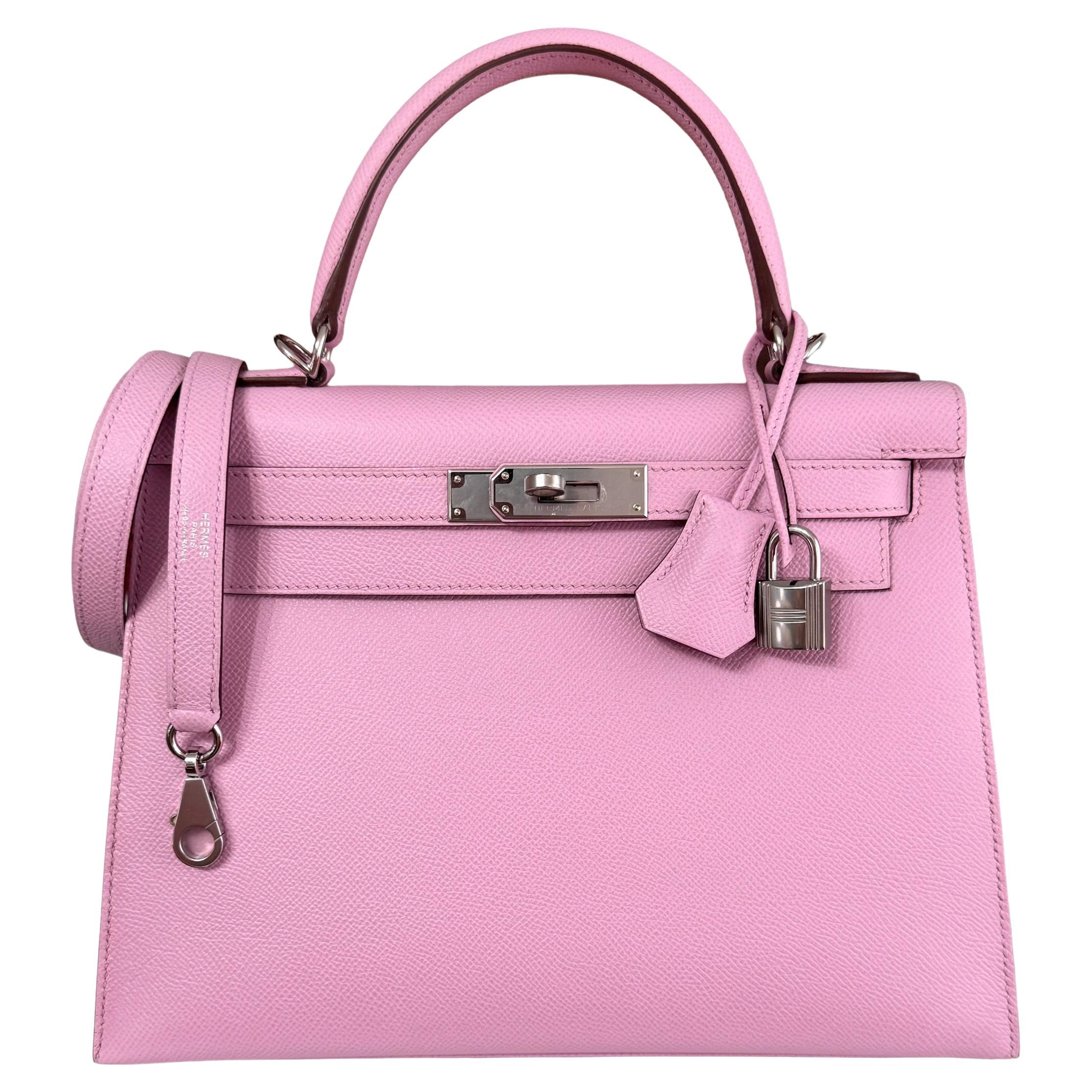 Hermes Kelly 28 Sellier Mauve Sylvester Rosa Epsom Palladium Hardware 2022 im Angebot